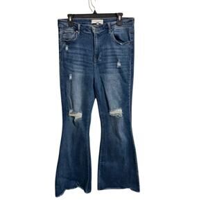 Risen Jeans - Women's Distressed High Rise Stretch Flare Jeans - 13/31
